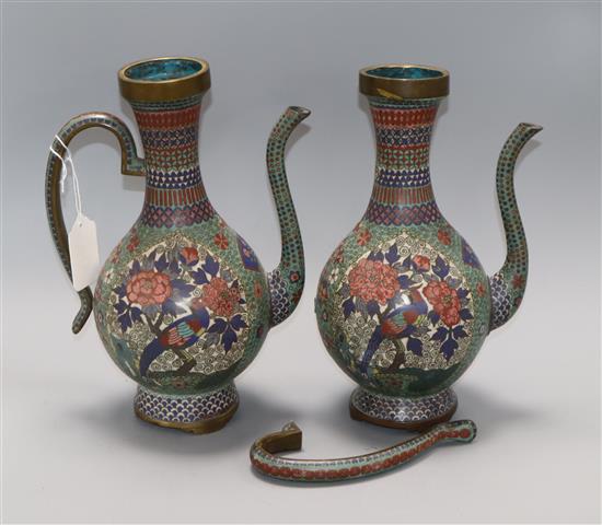 A pair of Chinese Persian market cloisonne ewers
